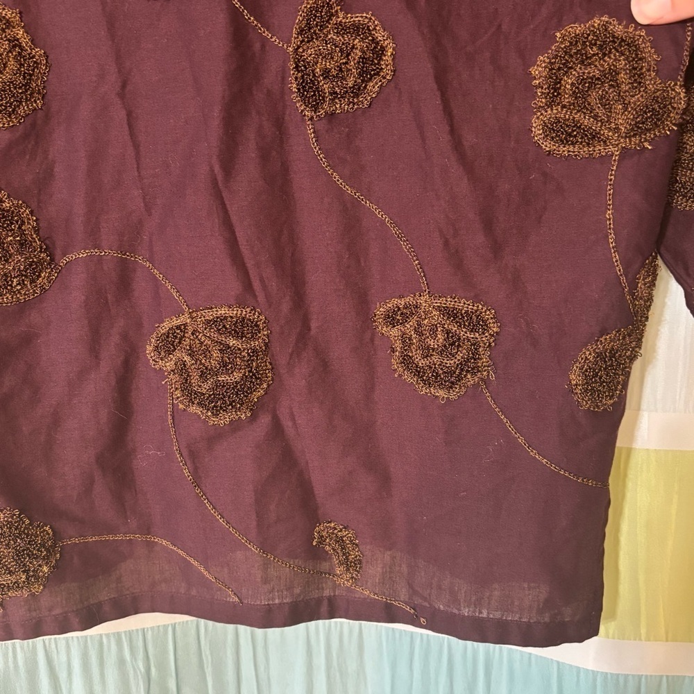 Pure J Jill Brown Wine Color Valley Floral Embroidered Boho Boxy Top Sz XL - Picture 6 of 11
